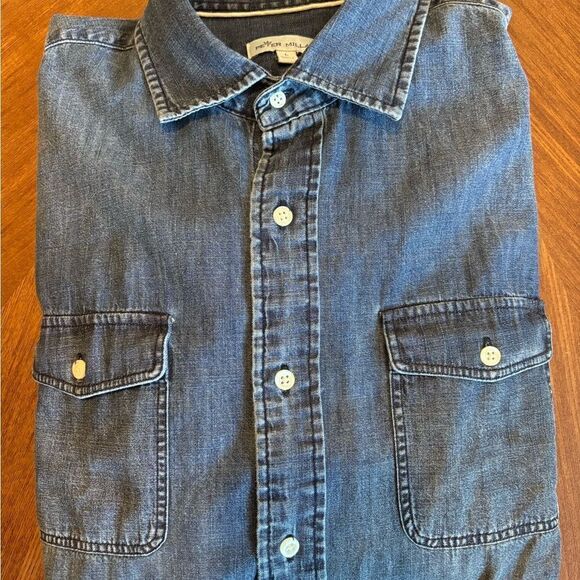 VNT late 80’s Peter Millar denim button-down shirt Size L - Picture 5 of 12